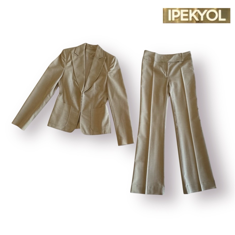 🛍️SALE🛍️IPEKYOL Elegant Tan Women's Single-Breasted Blazer & Pants 2-PIECE Suit - Picture 2 of 14